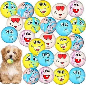 Jenaai 24 Pieces Funny Face Squeaky Dog Toys Latex Soft Toys Emoticon Dog Squeaky Ball Interactive Balls Fetch Play Toy for Smal