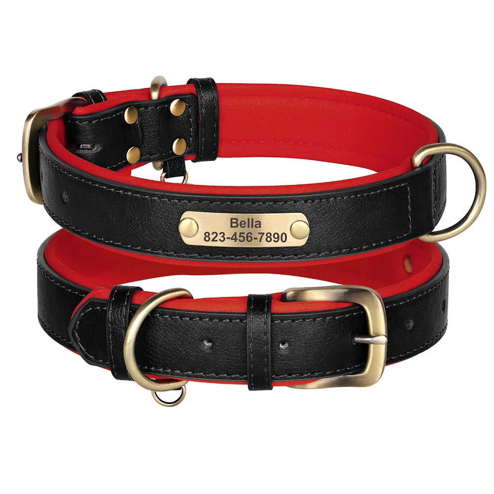 Personalized Dog Collar PU Leather Dogs Collars Free Engraving Pet ID Necklace Soft Padded for Small Medium Large Dogs Pug XS-XL