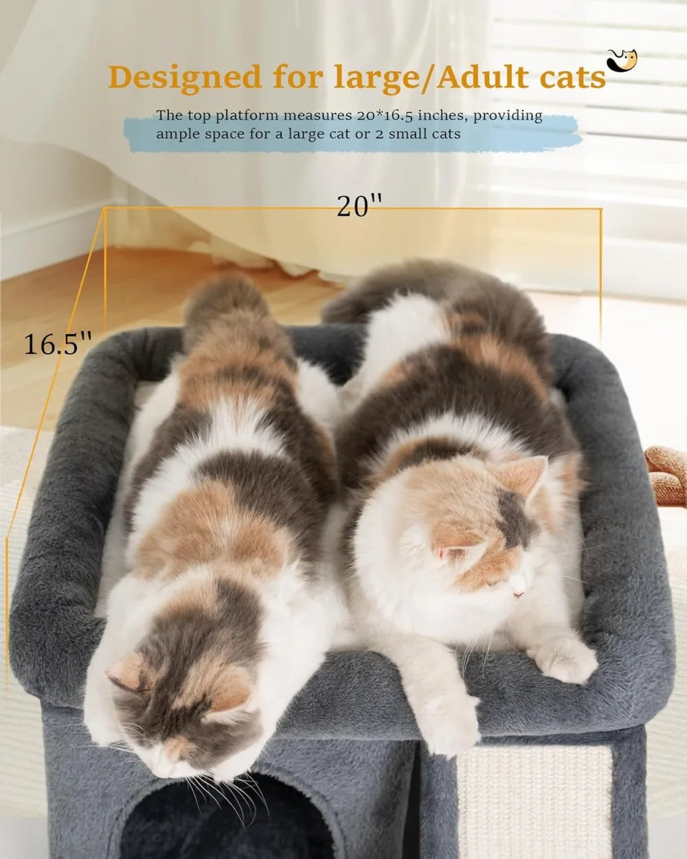 14‘’ Cat Tree Tower with Scratching Post, 20 * 16.5in Perch Bed for Large Adult Cats, Condo Cave for Indoor Small Medium Kittens