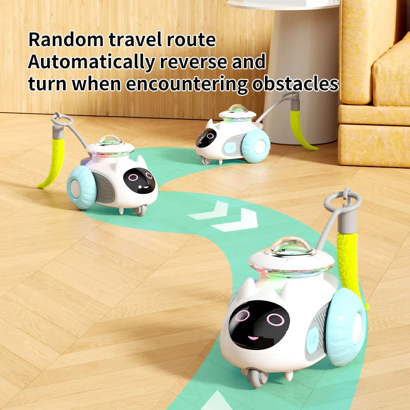 Cat Toys for Indoor Remote Control Smart Automatic Car with Tail Rechargeable LED Auto Moving Exercise Interactive Cat Toys