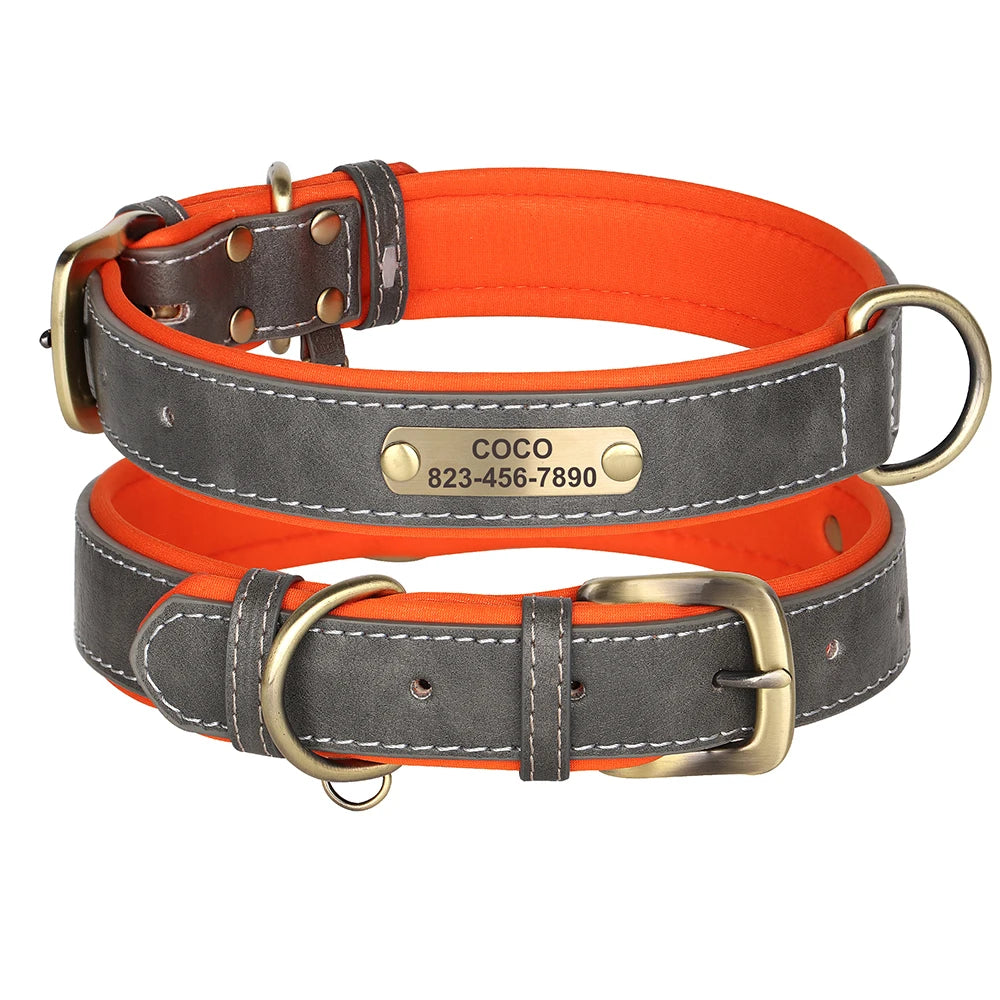 Personalized Dog Collar PU Leather Dogs Collars Free Engraving Pet ID Necklace Soft Padded for Small Medium Large Dogs Pug XS-XL