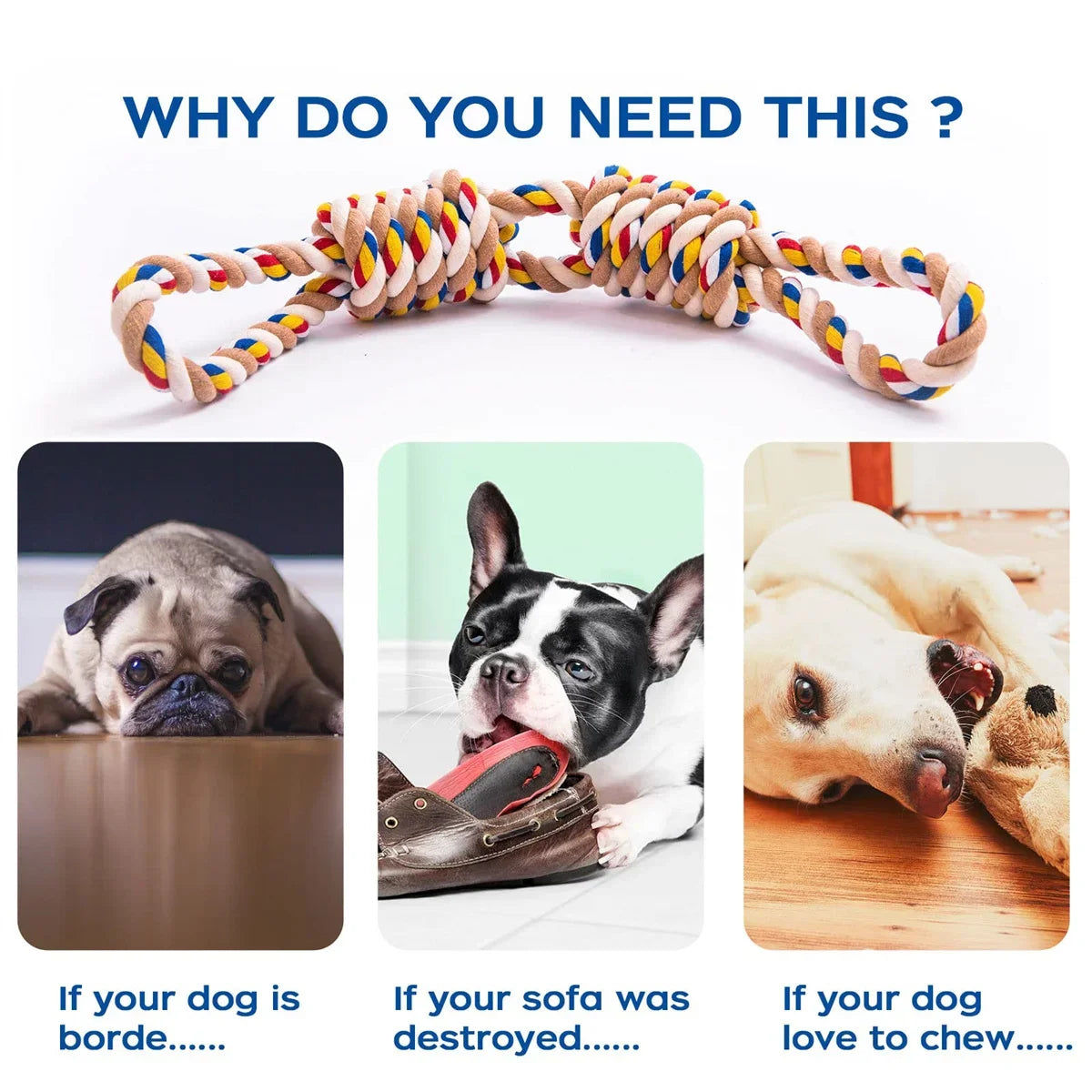 Indestructible Chew Rope Toys for Medium Large Dogs Tooth Cleaning Pet Aggressive Dog Antistress Toy