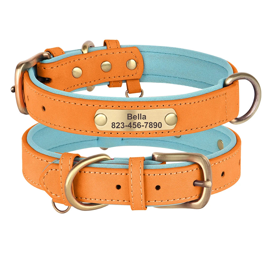 Personalized Dog Collar PU Leather Dogs Collars Free Engraving Pet ID Necklace Soft Padded for Small Medium Large Dogs Pug XS-XL
