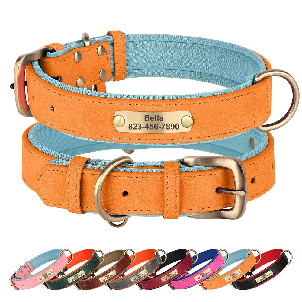 Personalized Dog Collar PU Leather Dogs Collars Free Engraving Pet ID Necklace Soft Padded for Small Medium Large Dogs Pug XS-XL