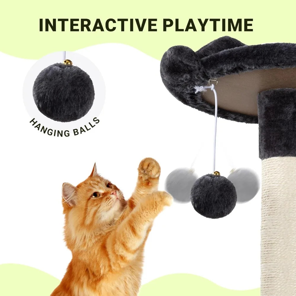 64-Inch Tall Cat Tower with Multi-Level Play Areas for Large Indoor Cats - Includes 2 Plush Beds, 2 Perches, Basket, and House w
