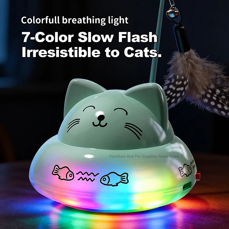 Dynamic Music Interactive Cat Toy Car, 360° Rotating Automatic Cat Toy Ball with Colorful Slow-Flash LED Lights, Pet Toy