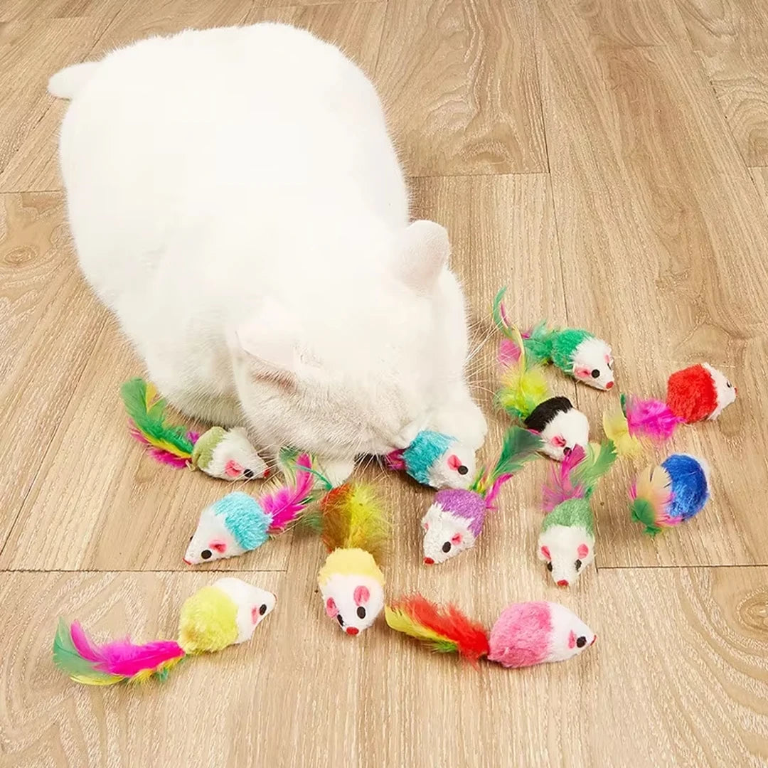 New Pet Cat Toys Interactive Cute Soft Fleece False Mouse Colorful Feather Funny Playing Training Toy for Cats Kitten  Supplies