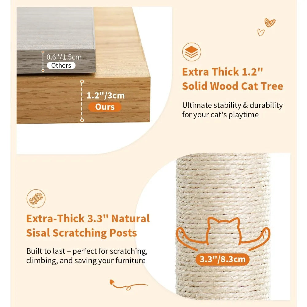 Made4Pets Cat Tree, Modern Cat Tree Tower for Indoor Cats - 65" Tall Wood Condo with Hammock, Scratching Post and Removable Pads