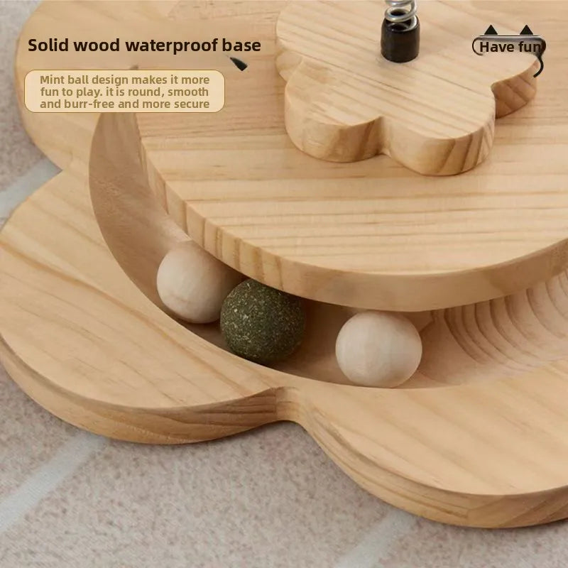 Nature  Wood Cat Scratcher Board Pet Play Tree Rotating Platform Wooden Fiber Chew Toy Durable Non Sisal Ball Cat Stand Tree