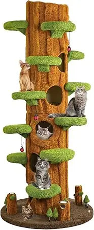 90.5'' Luxury Cat Tree for Indoor Cats, All-in-One Tall Cat Tower with Scratching Post, Multi-Level House, Solid Wood Condo for