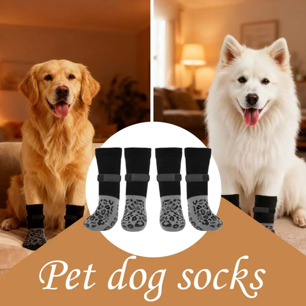 4Pcs/set Anti Slip Dog Socks with Straps Traction Control for Indoor on Hardwood Floor Wear Pet Paw Protector for Small Dogs Pet