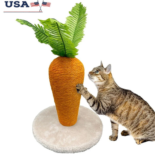 Interactive Carrot Cat Scratching Post with Sisal Rope Engaging Toy Durable Lightweight Freestanding Design Perfect Indoor Cats