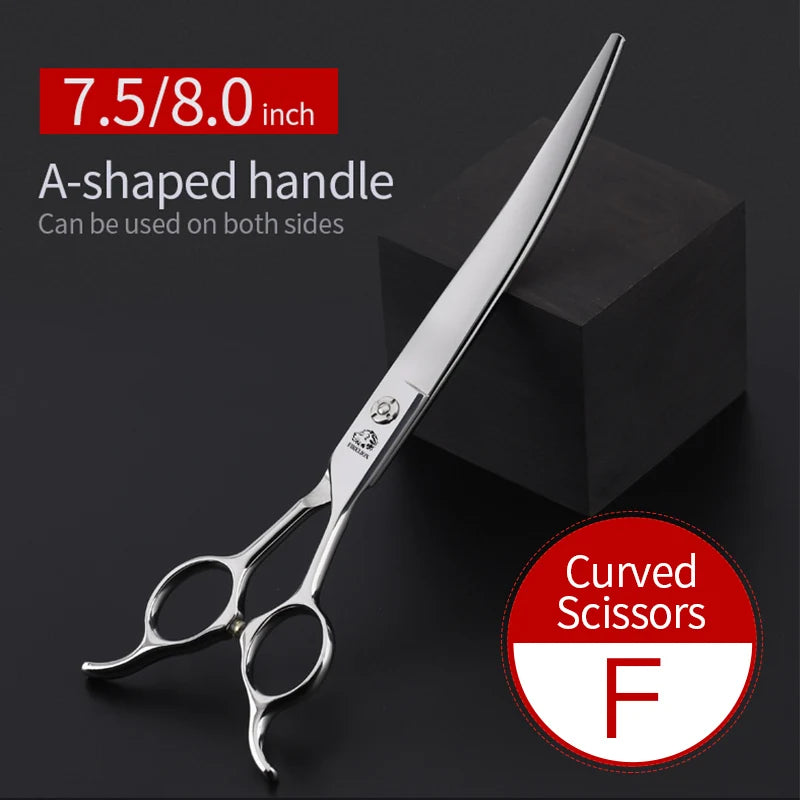 Pet Grooming Scissors FIRELION 7.0/7.5/8.0 Inch 440c Steel Professional Dog Grooming Shears Animal Curved Scissors for Dogs Hair