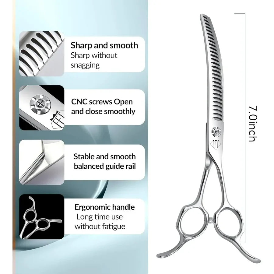 Professional Curved Thinning Scissors for Dog Grooming 30Degree Curvature Japanese 440C for Trimming Dogs Cats and Other Pets f