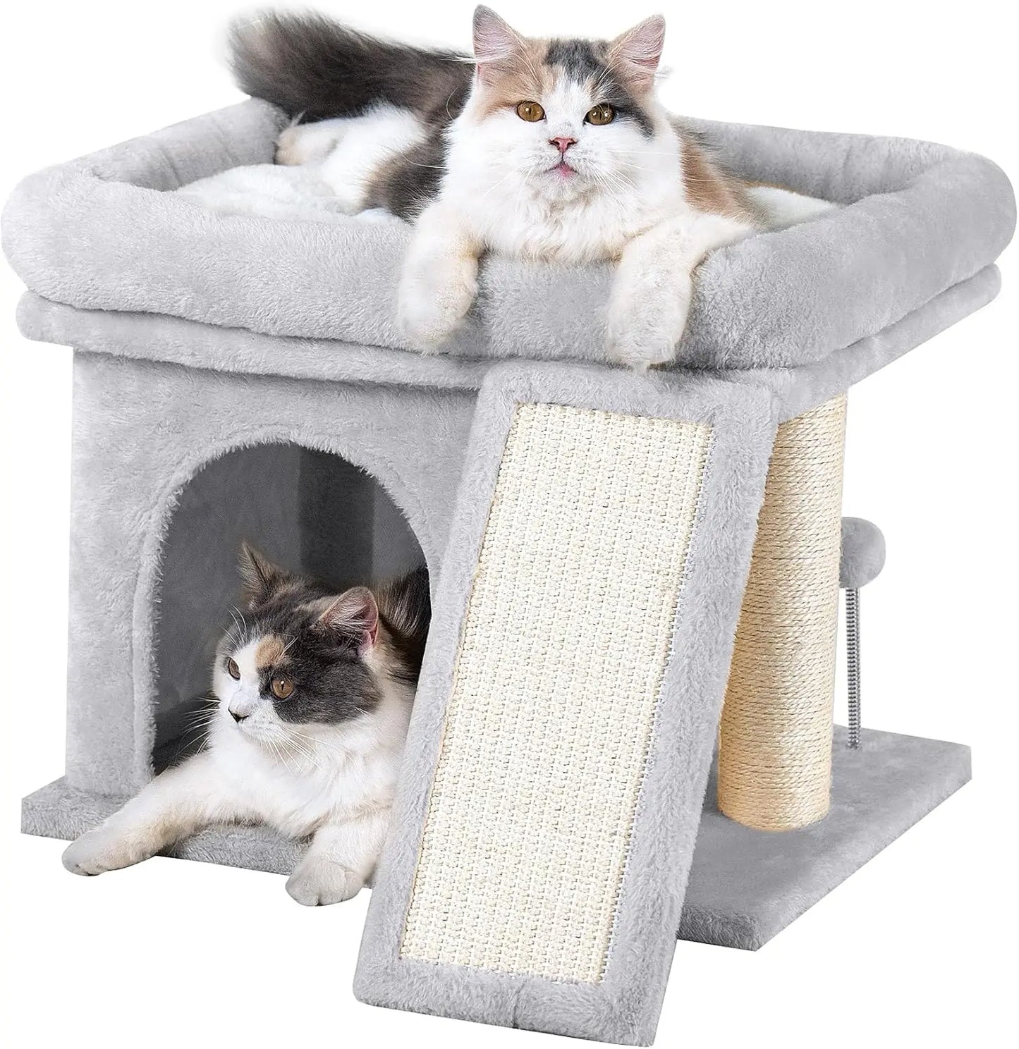 14‘’ Cat Tree Tower with Scratching Post, 20 * 16.5in Perch Bed for Large Adult Cats, Condo Cave for Indoor Small Medium Kittens