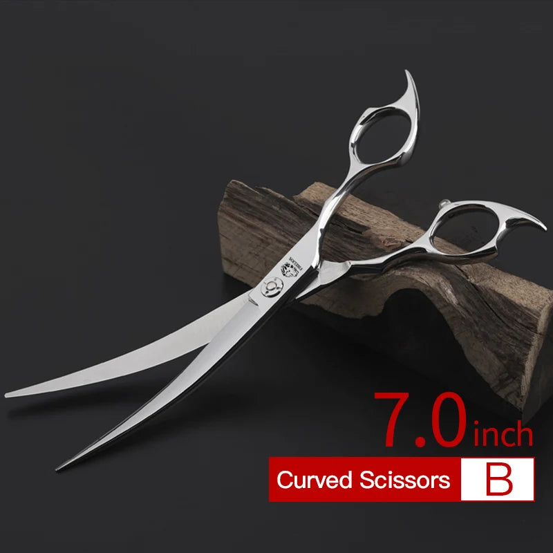 Pet Grooming Scissors FIRELION 7.0/7.5/8.0 Inch 440c Steel Professional Dog Grooming Shears Animal Curved Scissors for Dogs Hair