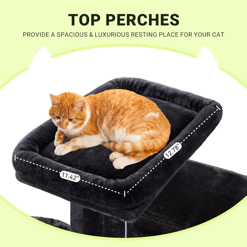 64-Inch Tall Cat Tower with Multi-Level Play Areas for Large Indoor Cats - Includes 2 Plush Beds, 2 Perches, Basket, and House w