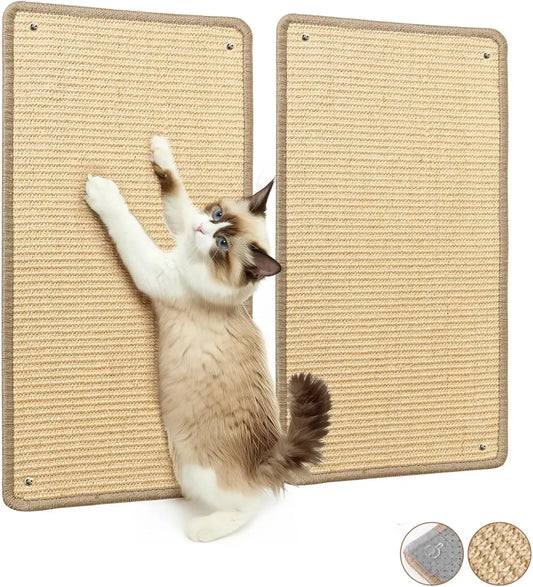 Wall Cat Scratching Board - Sisal Vertical Scratcher for Indoor Cats, Floor Mounted Pad with Adhesive, Reinstallable Protector