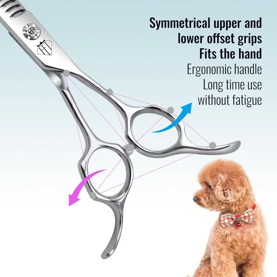 Professional Curved Thinning Scissors for Dog Grooming 30Degree Curvature Japanese 440C for Trimming Dogs Cats and Other Pets f