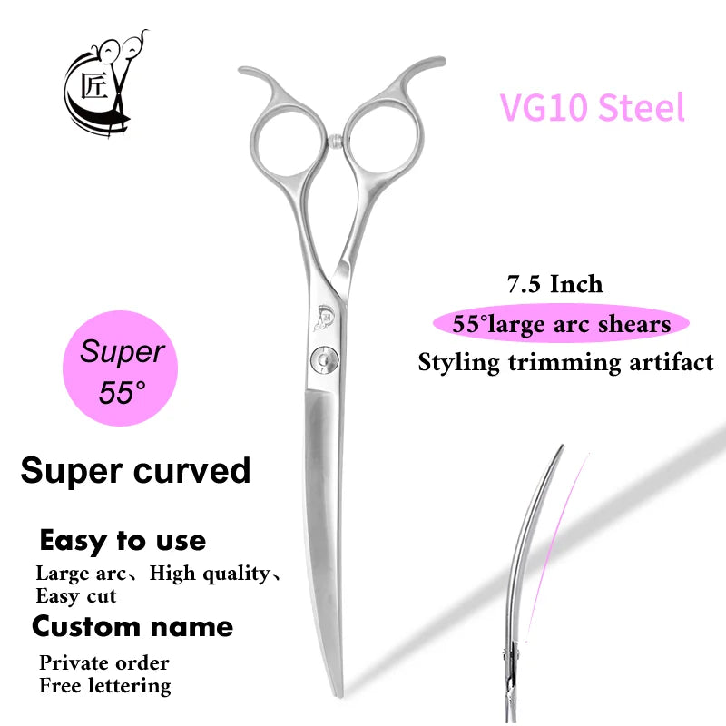 Crane Big Curved Scissors 50° 7.5/8inch Pet Dog Grooming Scissors Big Size Pets Hair Super Curved Shears ножницы tijeras tesoura