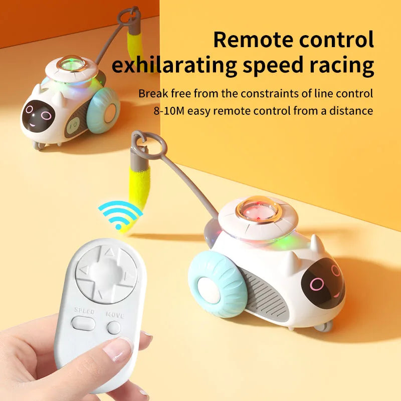 Cat Toys for Indoor Remote Control Smart Automatic Car with Tail Rechargeable LED Auto Moving Exercise Interactive Cat Toys