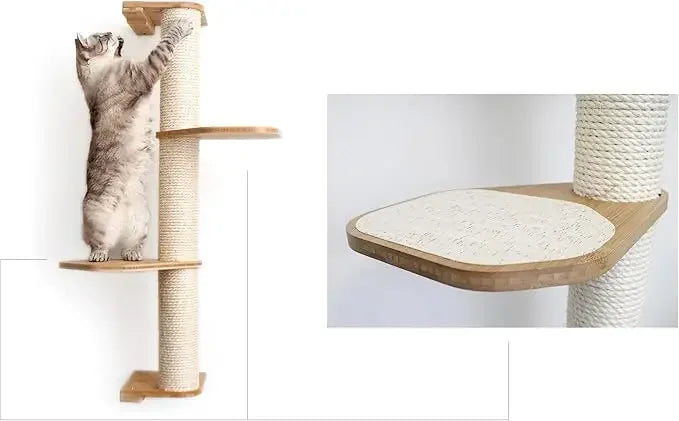 Cat Scratching Post –3-Tier Cat Wall Scratcher w/Cat Shelves -Bamboo and Sisal Cat Scratcher Post – Durable Cat Scratching Posts