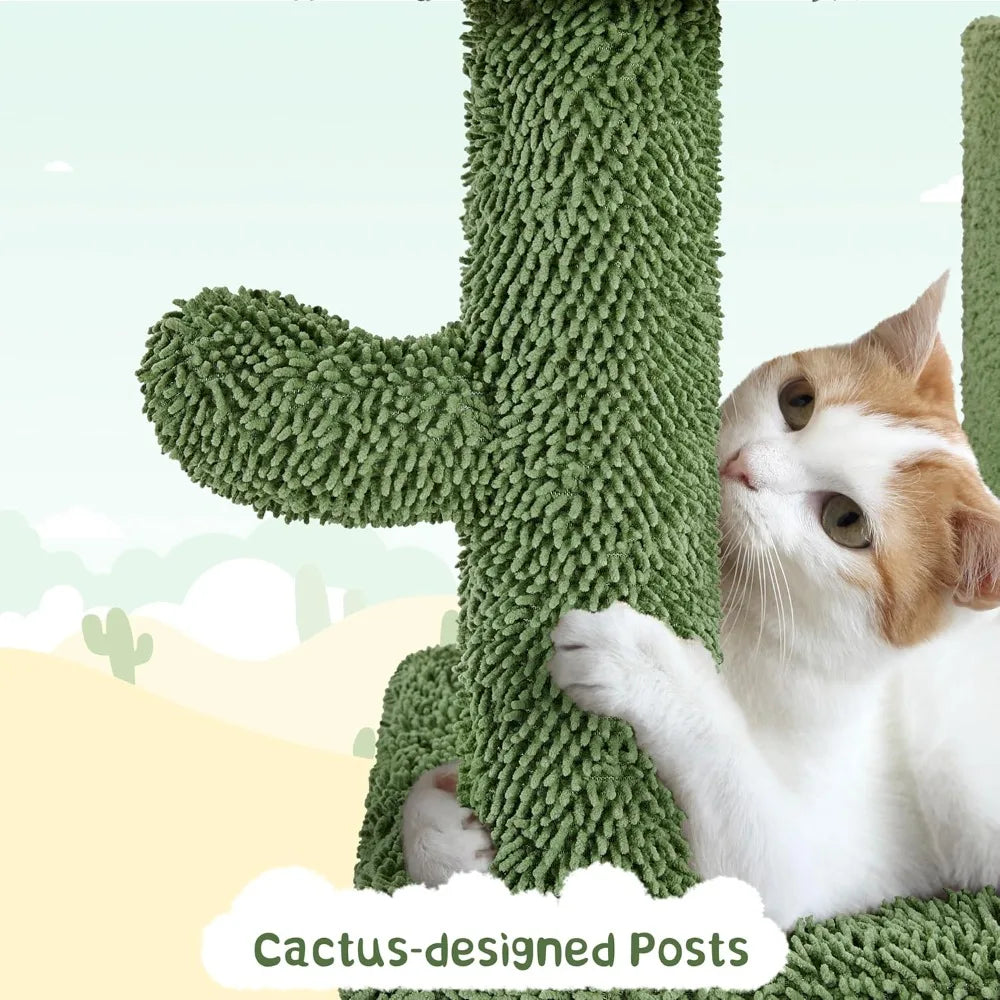 Cactus Cat Tree, 63″ H Multi-Level Cat Tower for Indoor Cats, Tall Climbing Tower with Sisal-Covered Scratching Posts
