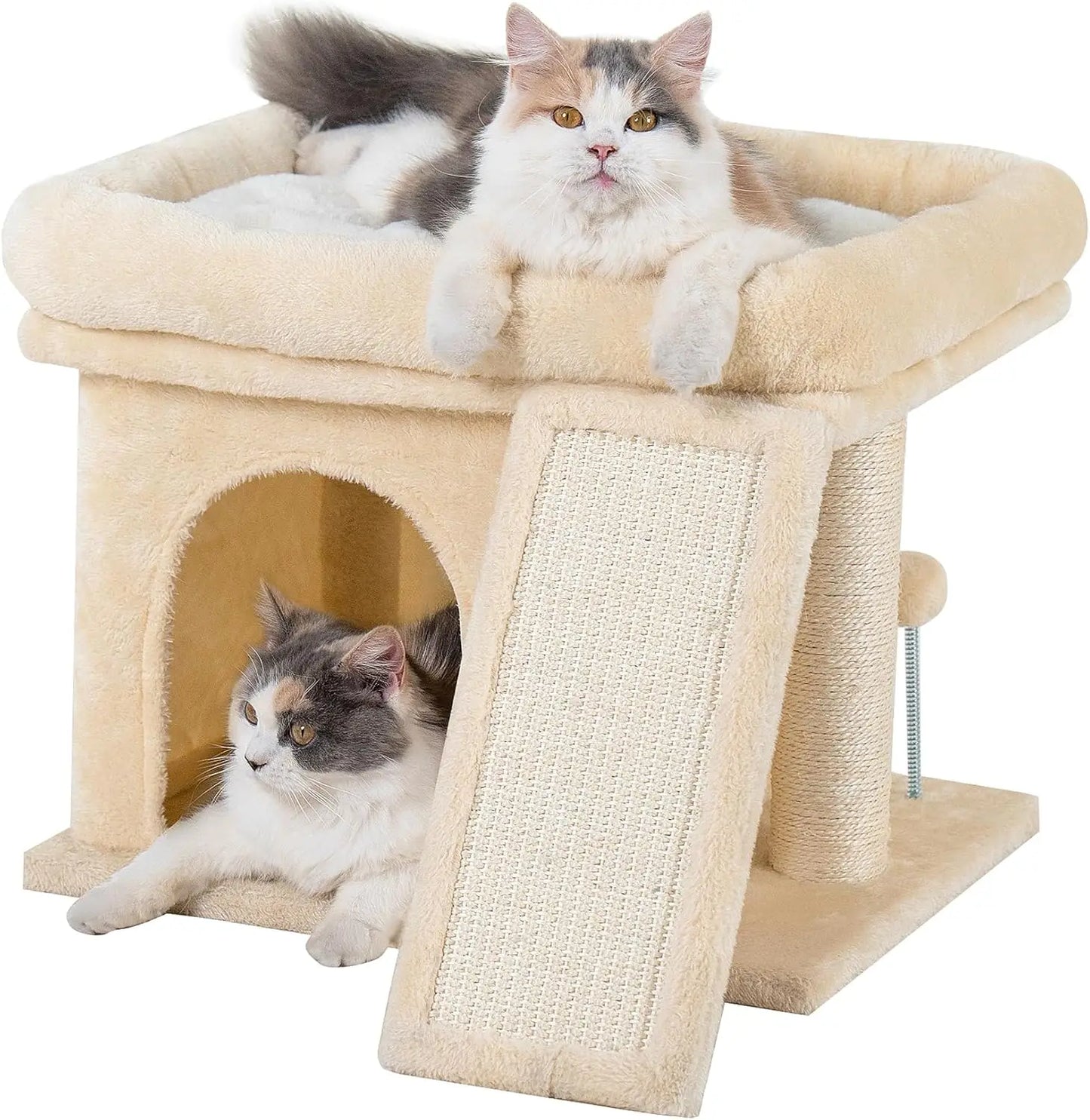 14‘’ Cat Tree Tower with Scratching Post, 20 * 16.5in Perch Bed for Large Adult Cats, Condo Cave for Indoor Small Medium Kittens