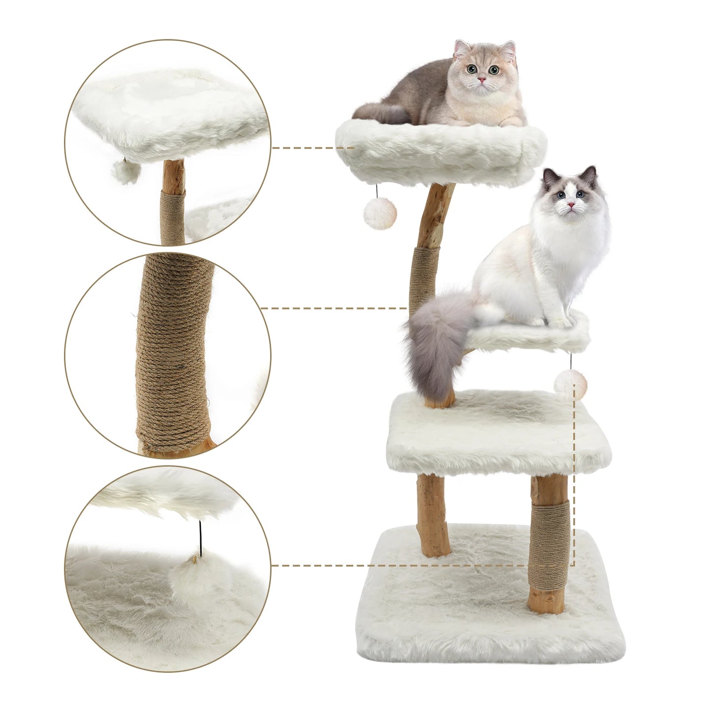 Load 22-33 Lbs Cat Tree with Hemp Ropes Plush Balls Cat Small Cat Tower for Cat Scratcher Board Cat Toys 4 Springboards