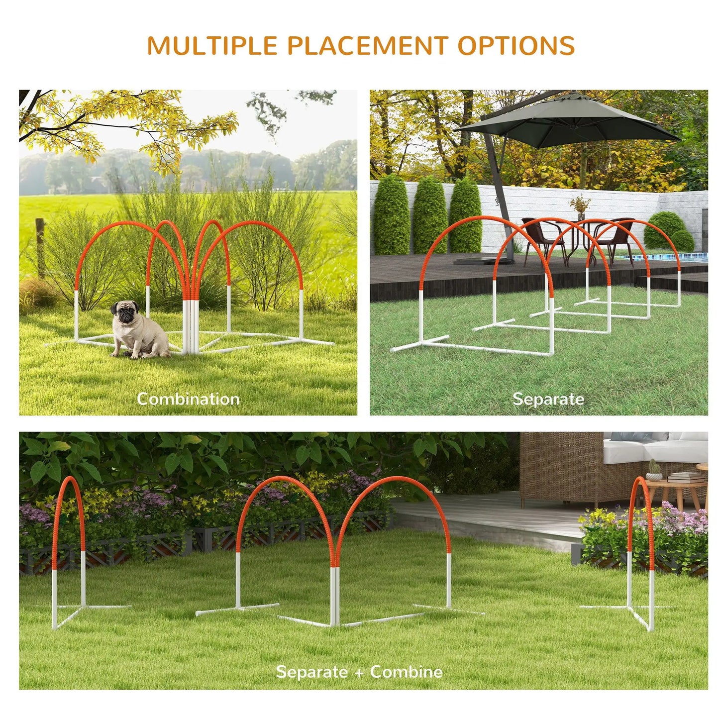 For Dog Agility Kit Pet Obstacle Course Training Equipment Outdoor with Weave Poles, Carry Bag, Orange