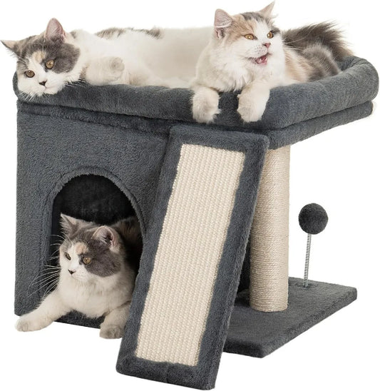 14‘’ Cat Tree Tower with Scratching Post, 20 * 16.5in Perch Bed for Large Adult Cats, Condo Cave for Indoor Small Medium Kittens