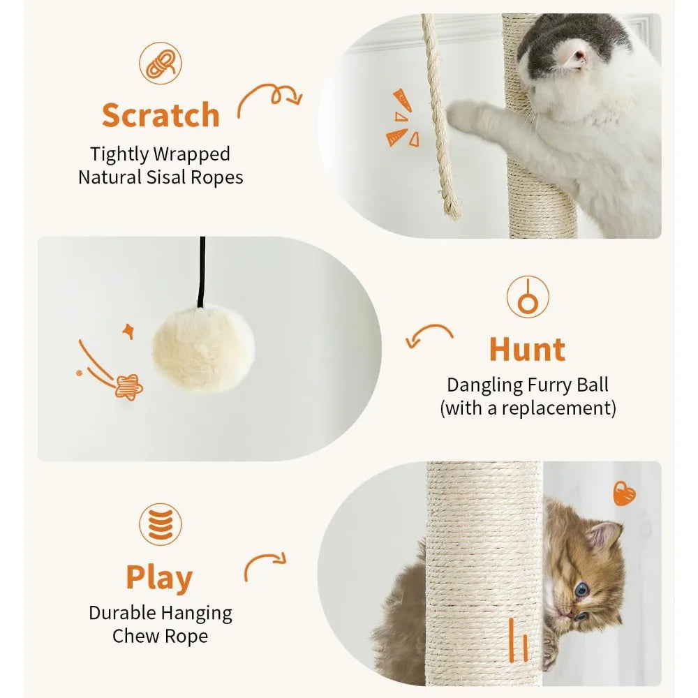 Made4Pets Cat Tree, Modern Cat Tree Tower for Indoor Cats - 65" Tall Wood Condo with Hammock, Scratching Post and Removable Pads