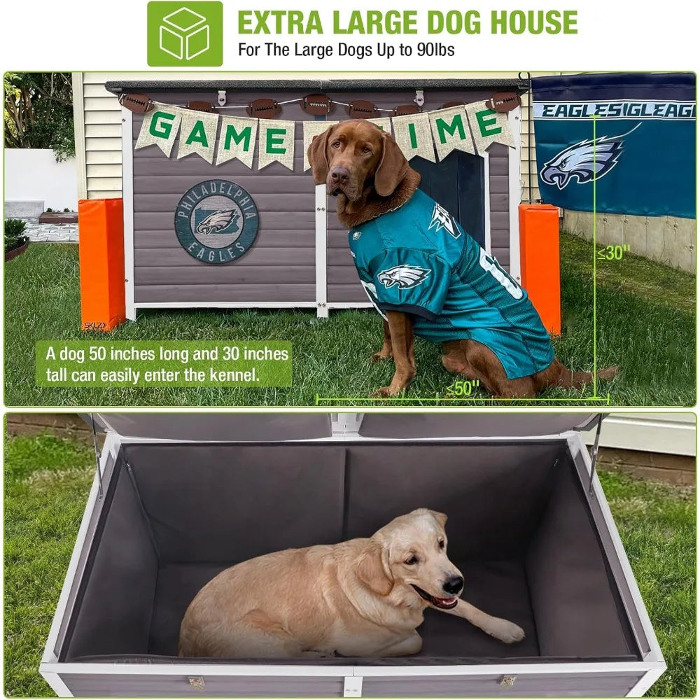 59.1" Extra Large Dog House Outdoor Insulated for Winter with Durable Metal Fame, Grey