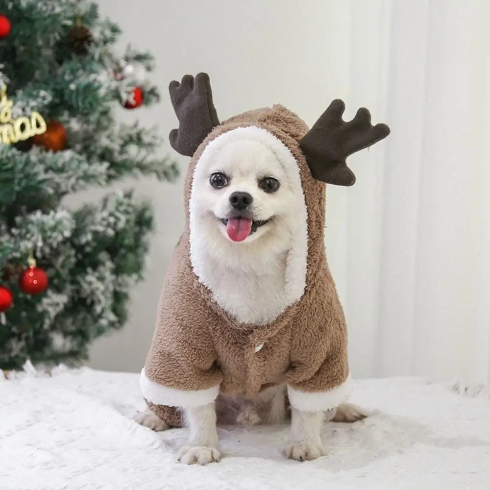 Pet Costume Thicken Dog Coat Hoodies Cartoon Elk Christmas Dog Costume Soft Comfortable Dog Sweatshirt for Cats and Dogs