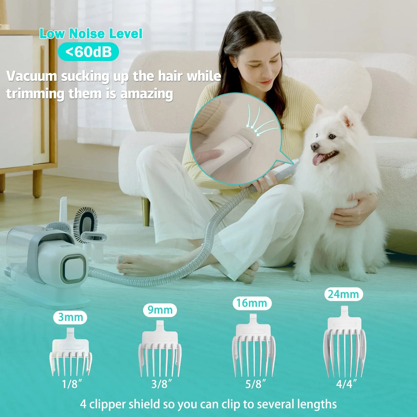5 in 1 Powerful Suction Electric Pet Grooming Set Cat Dog Hair Brushes Trimmer Remover Cleaner Vacuum