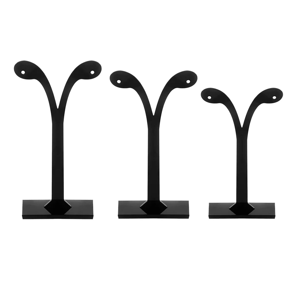 3pcs/set Earrings Display Rack Leaf Pattern Organic Glass Earring Holder Black Jewelry Rack Display Stand for Necklaces Bracelet