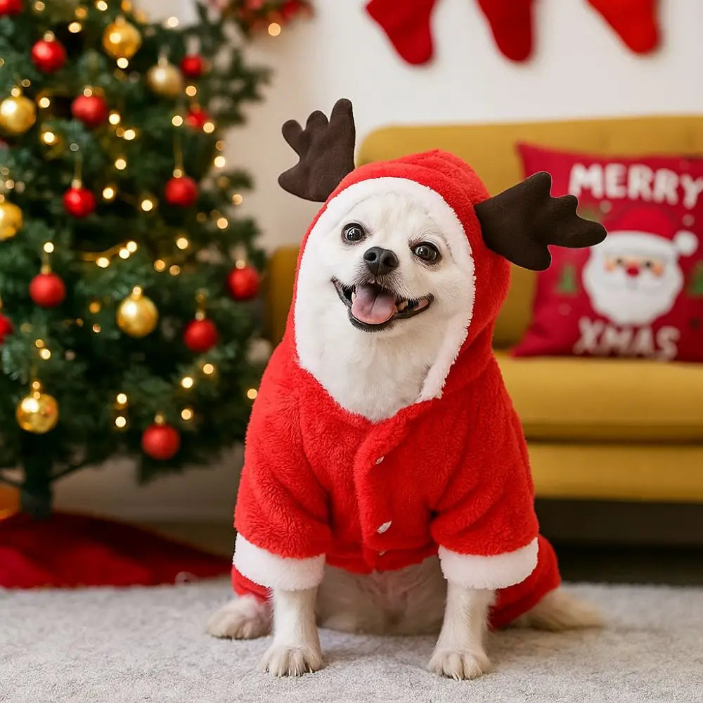 Pet Costume Thicken Dog Coat Hoodies Cartoon Elk Christmas Dog Costume Soft Comfortable Dog Sweatshirt for Cats and Dogs