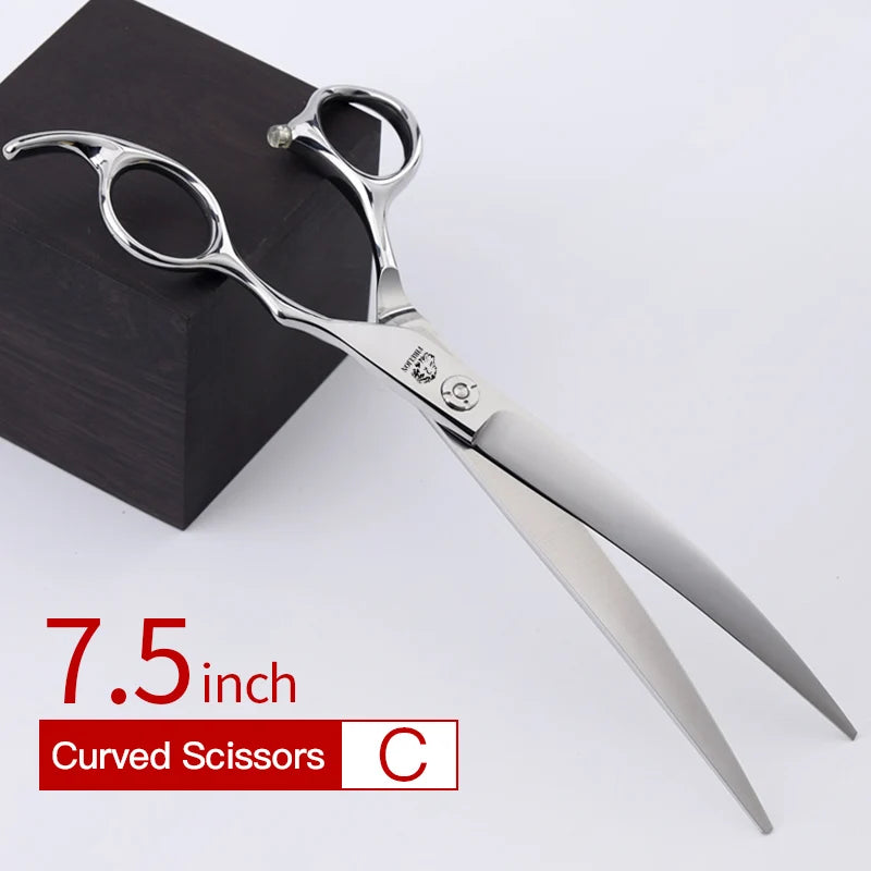 Pet Grooming Scissors FIRELION 7.0/7.5/8.0 Inch 440c Steel Professional Dog Grooming Shears Animal Curved Scissors for Dogs Hair