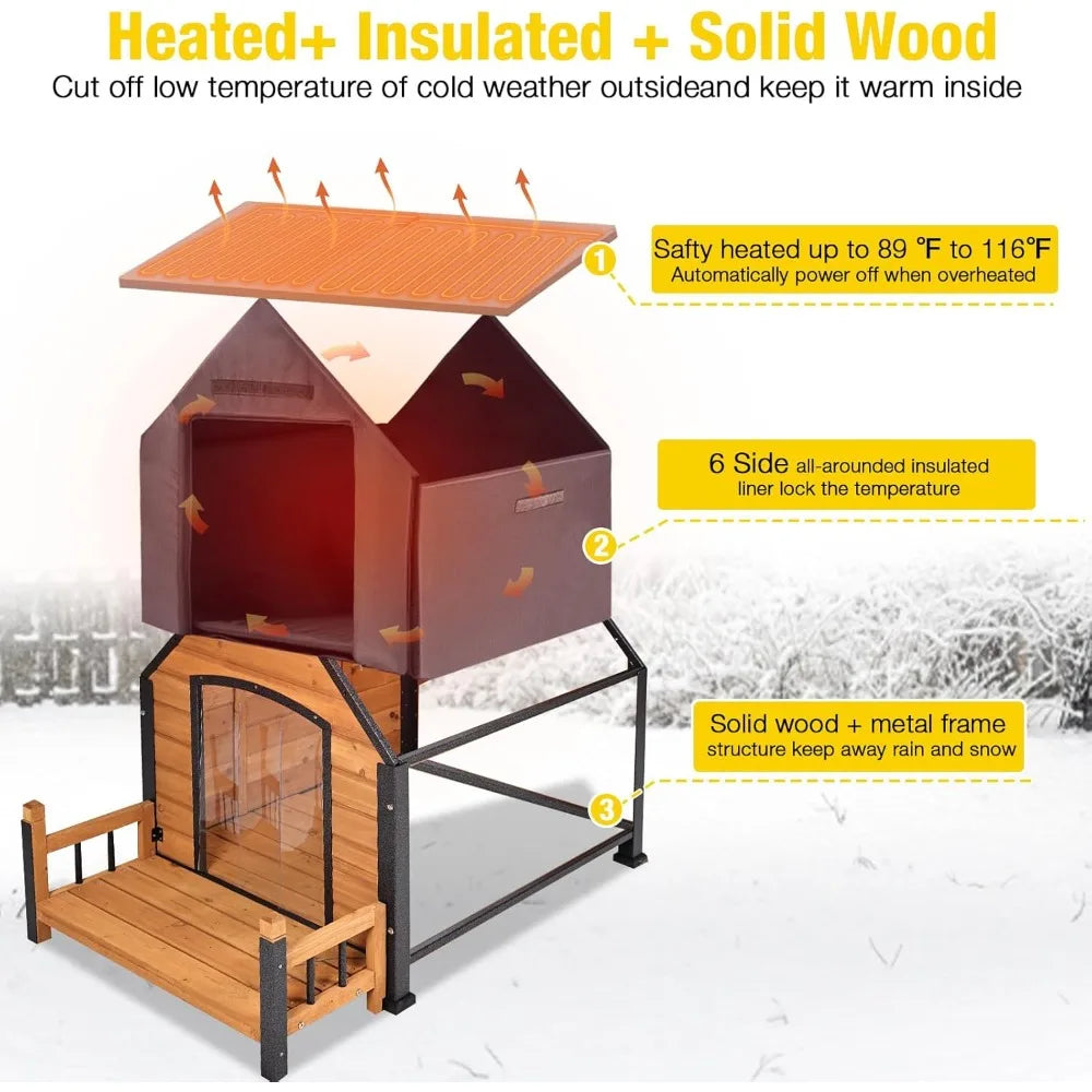 Heated Dog House Outdoor 50.9" Large Dog Kennel with Metal Frame Insulated Indoor Dog Cage for Small Medium Large Dogs with Hea