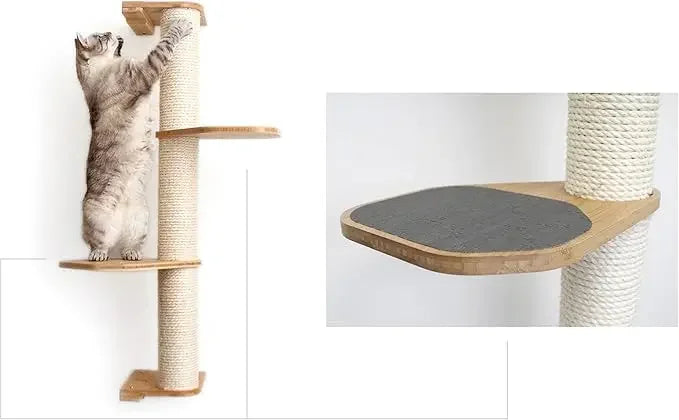 Cat Scratching Post –3-Tier Cat Wall Scratcher w/Cat Shelves -Bamboo and Sisal Cat Scratcher Post – Durable Cat Scratching Posts