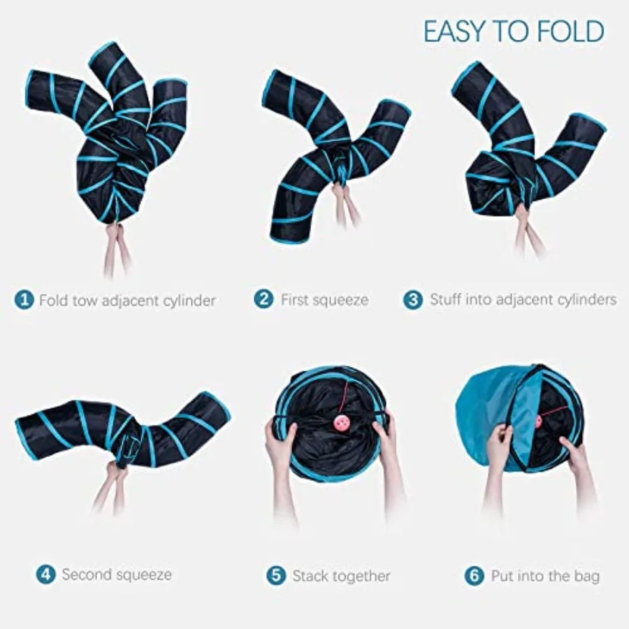 Large SShape Collapsible Interactive Cat Tunnel with Play Ball and Peek Holes for Indoor Cats Kittens Rabbits and Puppies Blue