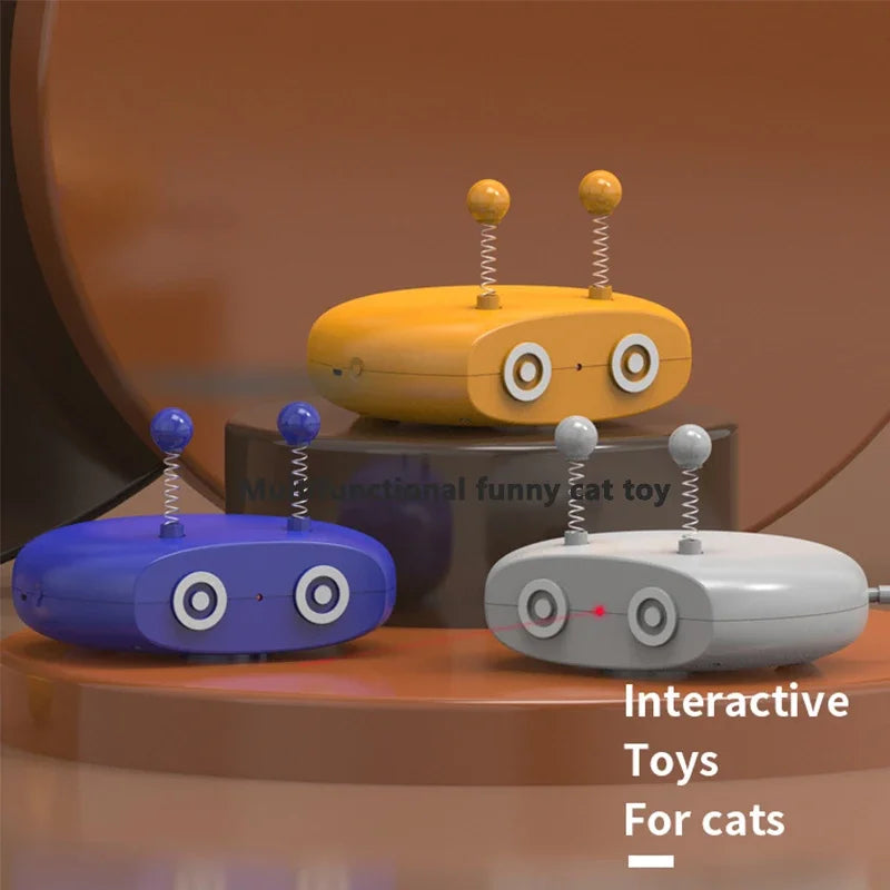Electric Robot Cat Interactive Cat Toy Turntable Automatic Feather Teasing Stick Laser USB Charging Funny Cat Toys Pet Supplies