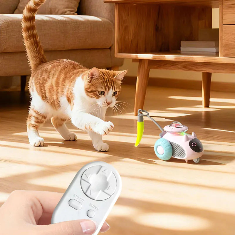 Cat Toys for Indoor Remote Control Smart Automatic Car with Tail Rechargeable LED Auto Moving Exercise Interactive Cat Toys