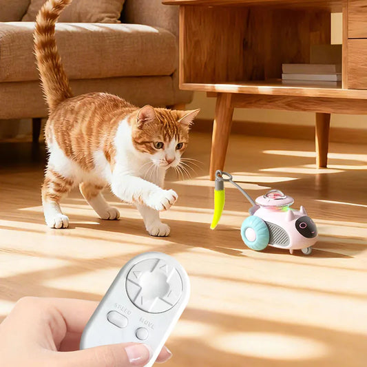 Cat Toys for Indoor Remote Control Smart Automatic Car with Tail Rechargeable LED Auto Moving Exercise Interactive Cat Toys