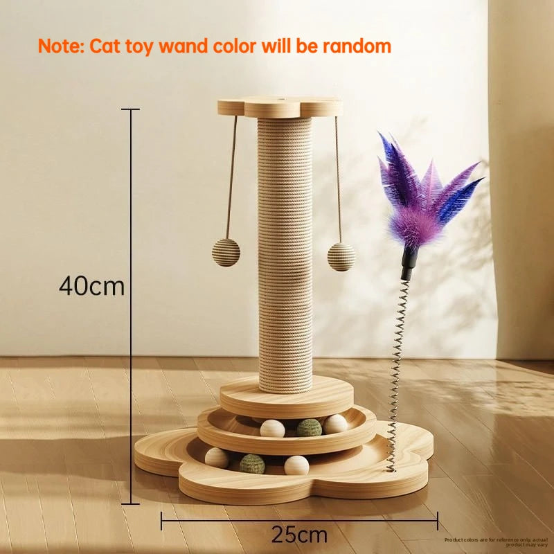 Nature  Wood Cat Scratcher Board Pet Play Tree Rotating Platform Wooden Fiber Chew Toy Durable Non Sisal Ball Cat Stand Tree