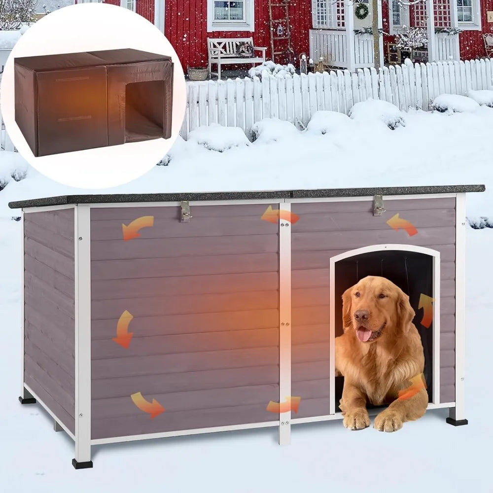 59.1" Extra Large Dog House Outdoor Insulated for Winter with Durable Metal Fame, Grey