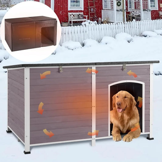 59.1" Extra Large Dog House Outdoor Insulated for Winter with Durable Metal Fame, Grey