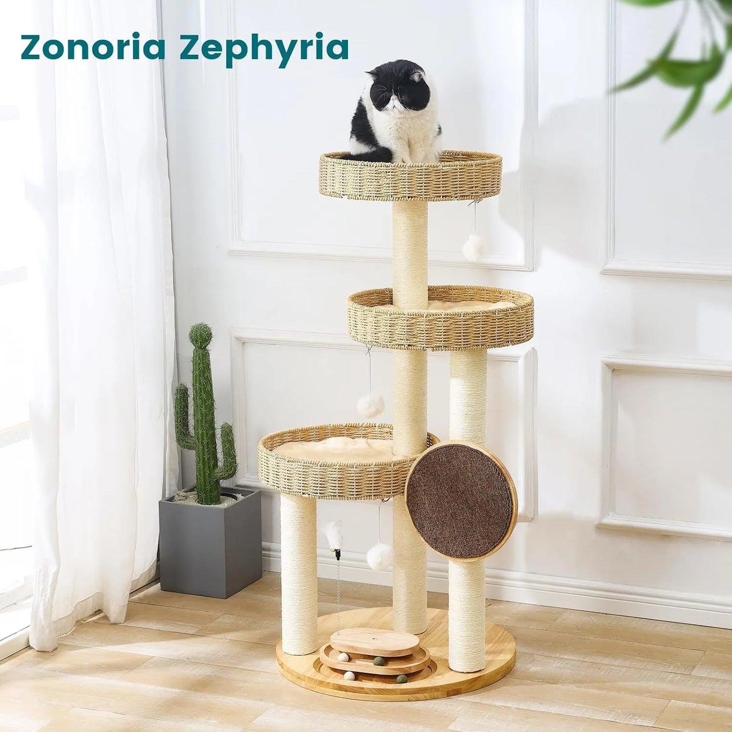 Cat Tree,Modern Cat Tower  Scratching Posts, Hand-Woven Beds & Toys | Heavy-Duty 20lbs Capacity,Indoor Cat Furnit