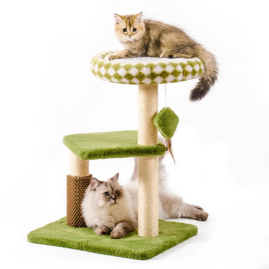 Mewoofun Cat Scratching Post Bed Small Cat Tower Sisal Cat Scratcher Cat Ball Track with Toys （Green Large)