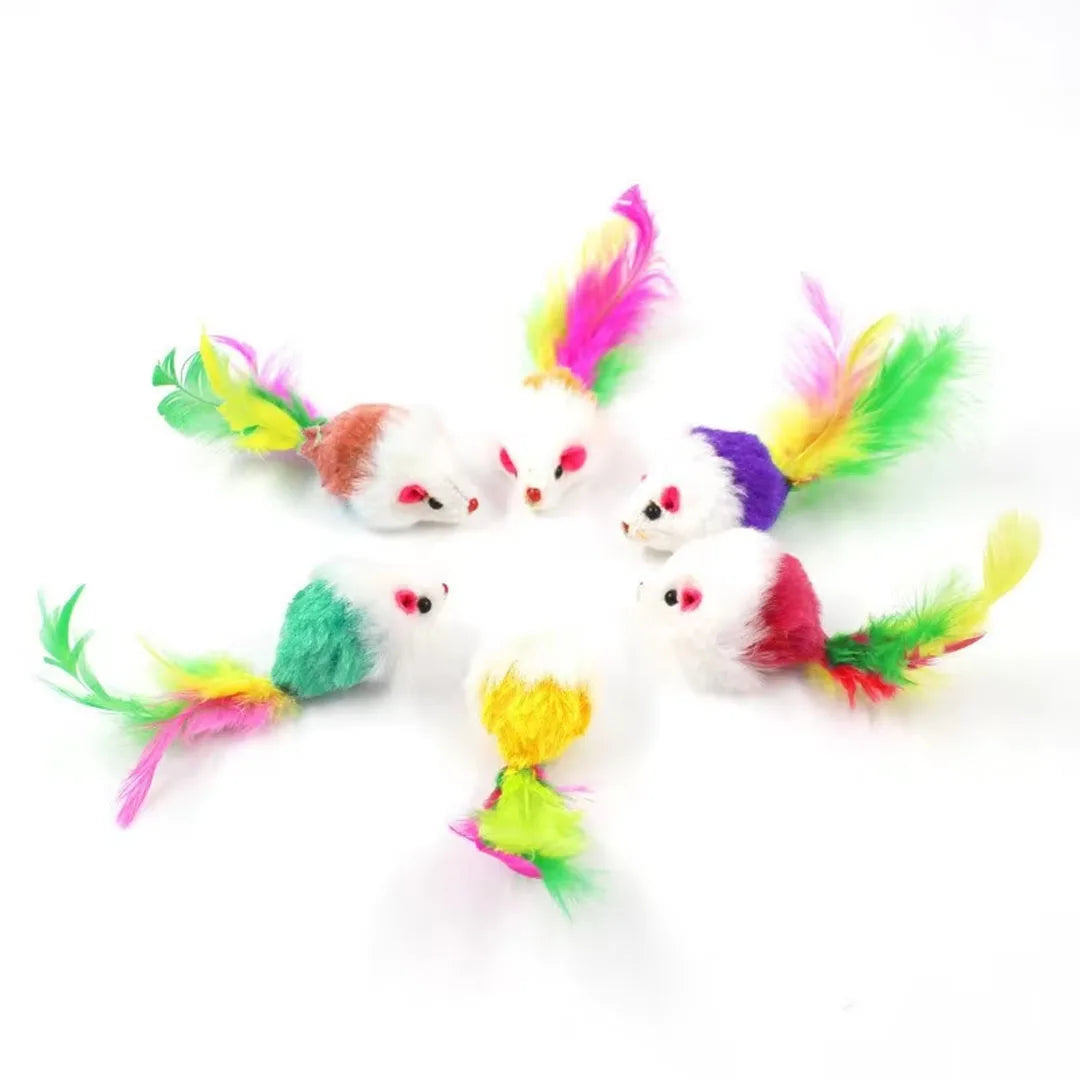 New Pet Cat Toys Interactive Cute Soft Fleece False Mouse Colorful Feather Funny Playing Training Toy for Cats Kitten  Supplies